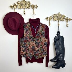 Vintage tapestry BoHo vest with shabby chic equestrian prairie granny vibe M